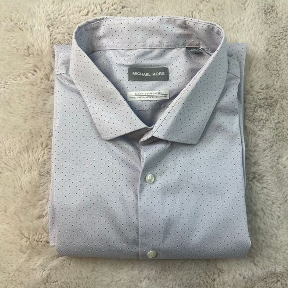 Michael Kors Slim Fit Travel Stretch Dress Shirt Mens Size 19 36/37 Grey - Picture 11 of 11